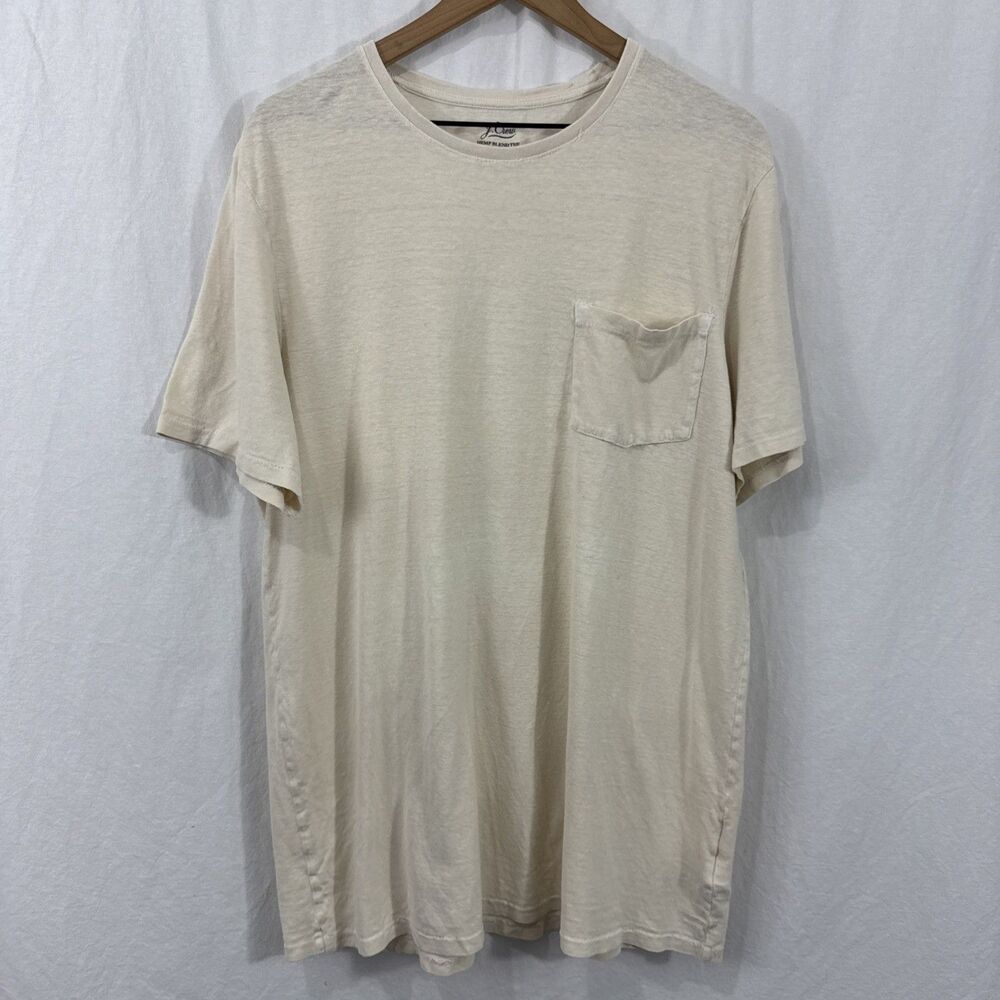 J Crew Men’s Hemp Blend Ivory Short Sleeve Tee Sz XL Tall Casual Outdoor Preppy